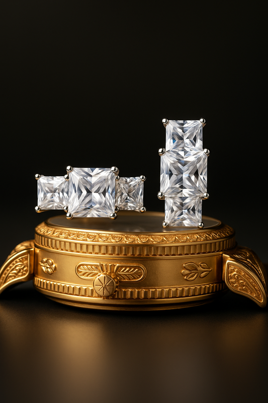 Luxury Black-Plated Cufflinks with Triple Princess-Cut Crystal Design