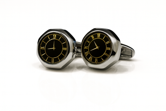 Luxury Black Diamond Cut Dial Clock Cufflinks